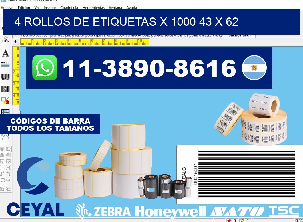 4 rollos de etiquetas x 1000 43 x 62
