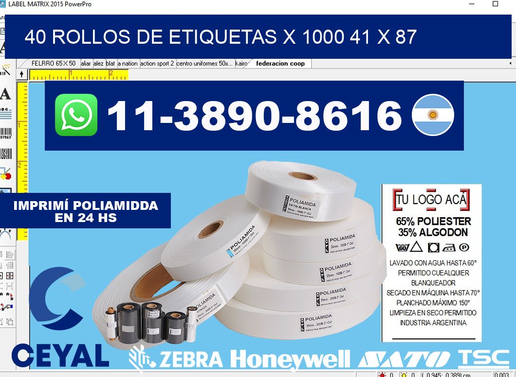 40 rollos de etiquetas x 1000 41 x 87
