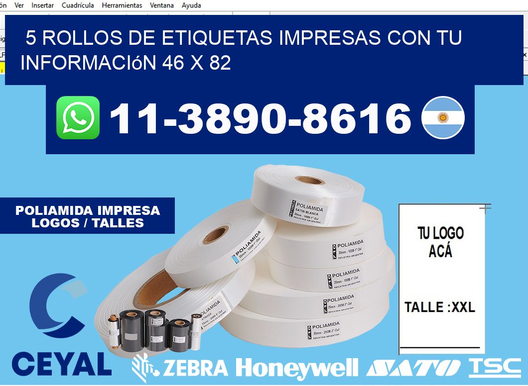 5 rollos de etiquetas impresas con tu información 46 x 82