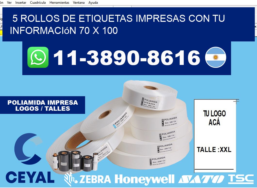 5 rollos de etiquetas impresas con tu información 70 x 100