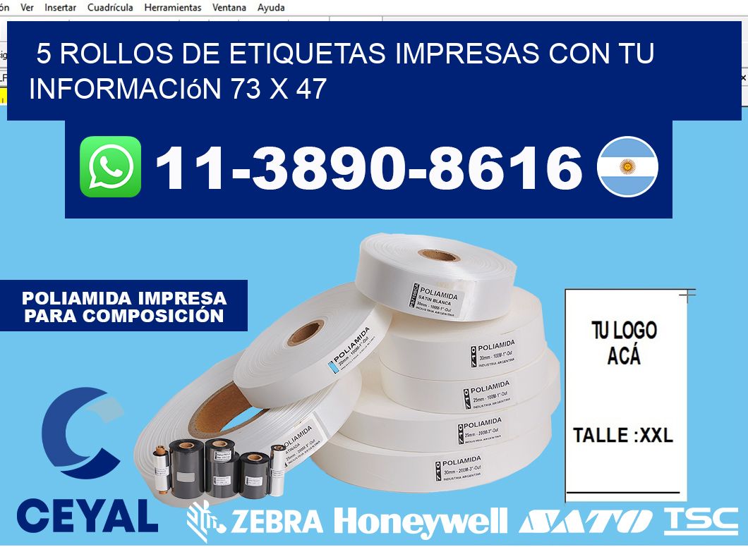 5 rollos de etiquetas impresas con tu información 73 x 47