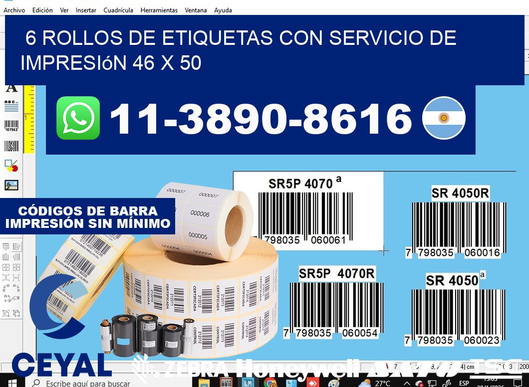 6 rollos de etiquetas con servicio de impresión 46 x 50