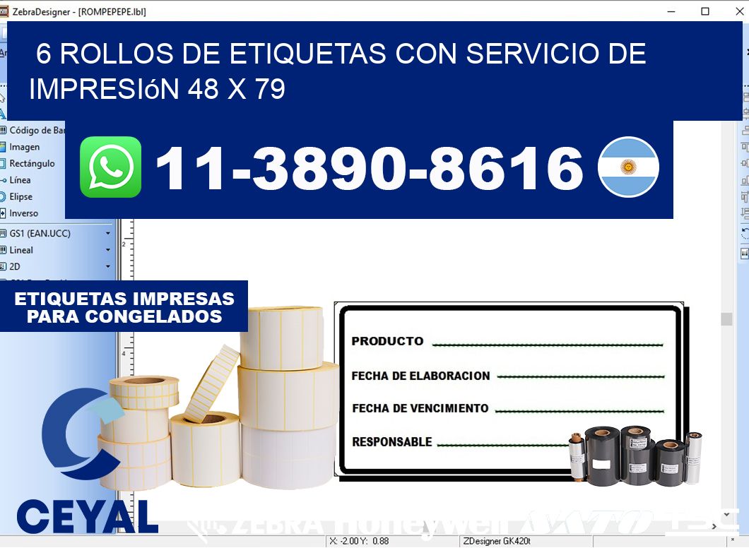 6 rollos de etiquetas con servicio de impresión 48 x 79