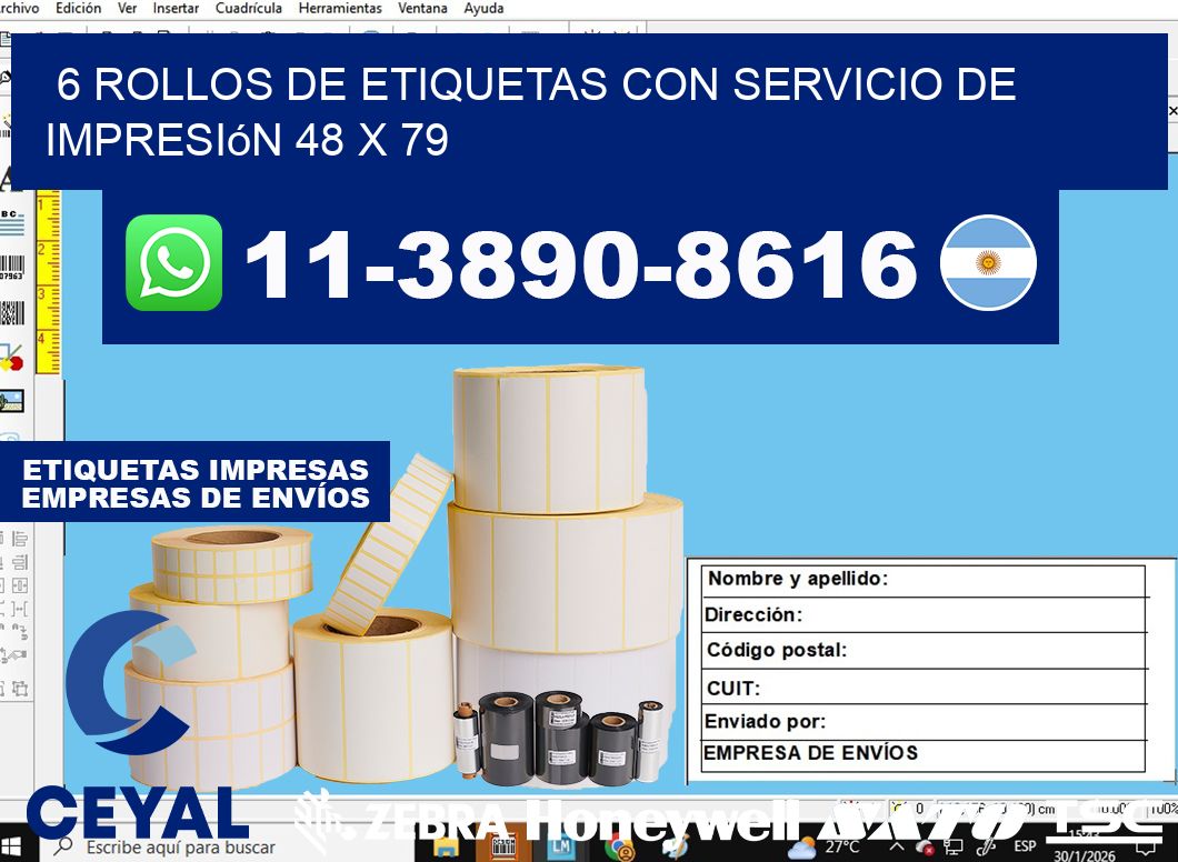 6 rollos de etiquetas con servicio de impresión 48 x 79