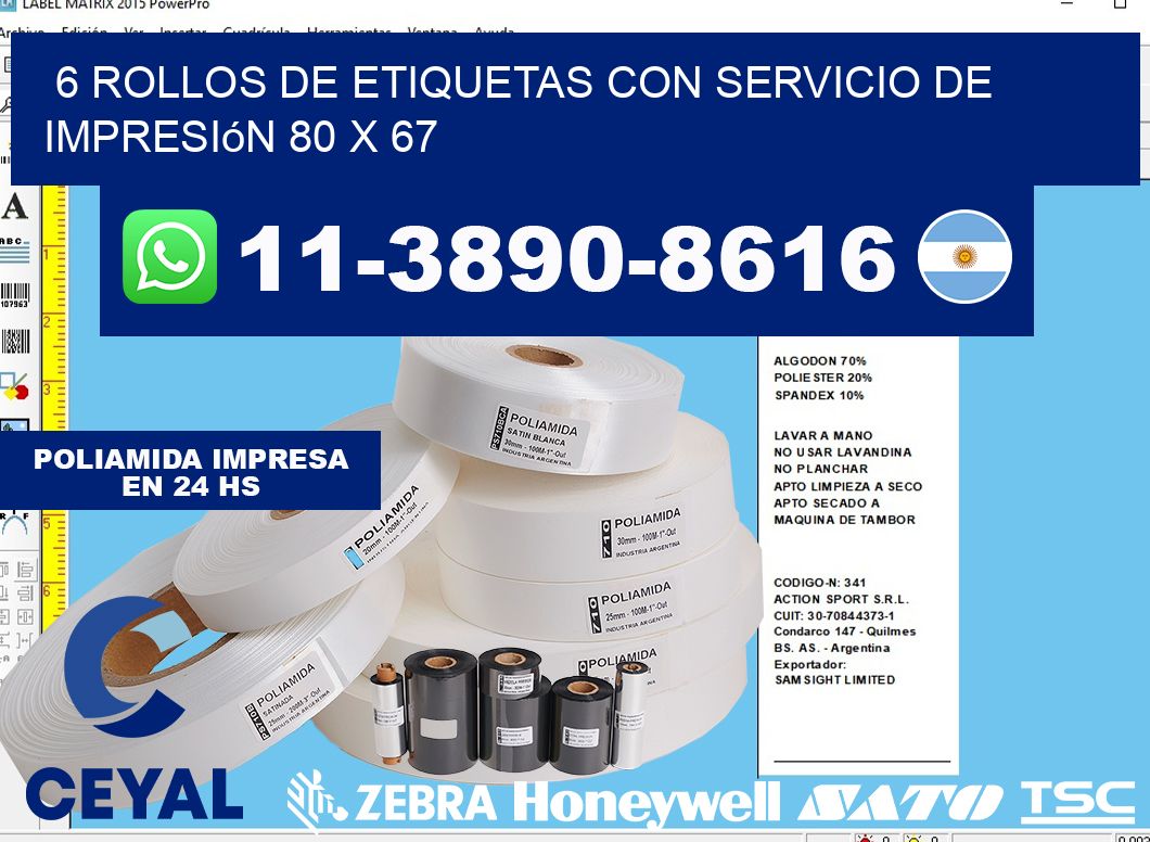 6 rollos de etiquetas con servicio de impresión 80 x 67