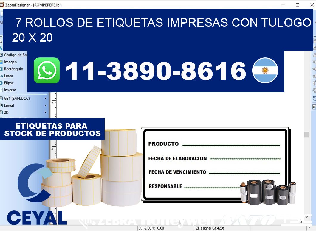 7 rollos de etiquetas impresas con tulogo 20 x 20