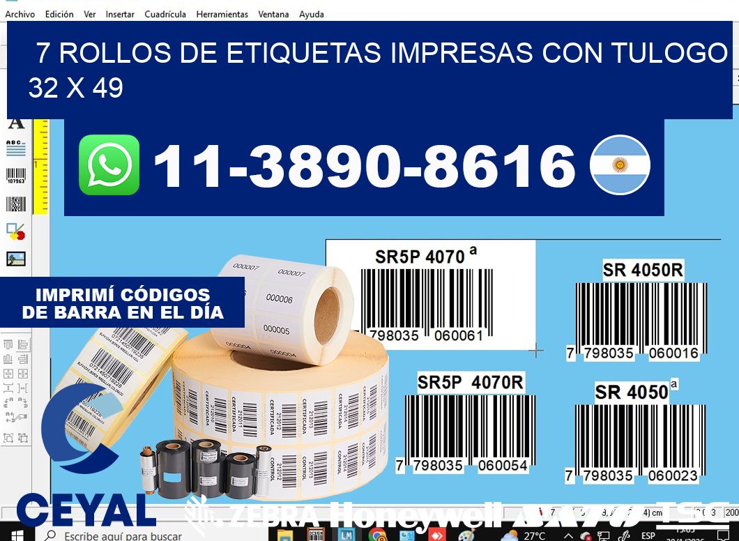 7 rollos de etiquetas impresas con tulogo 32 x 49