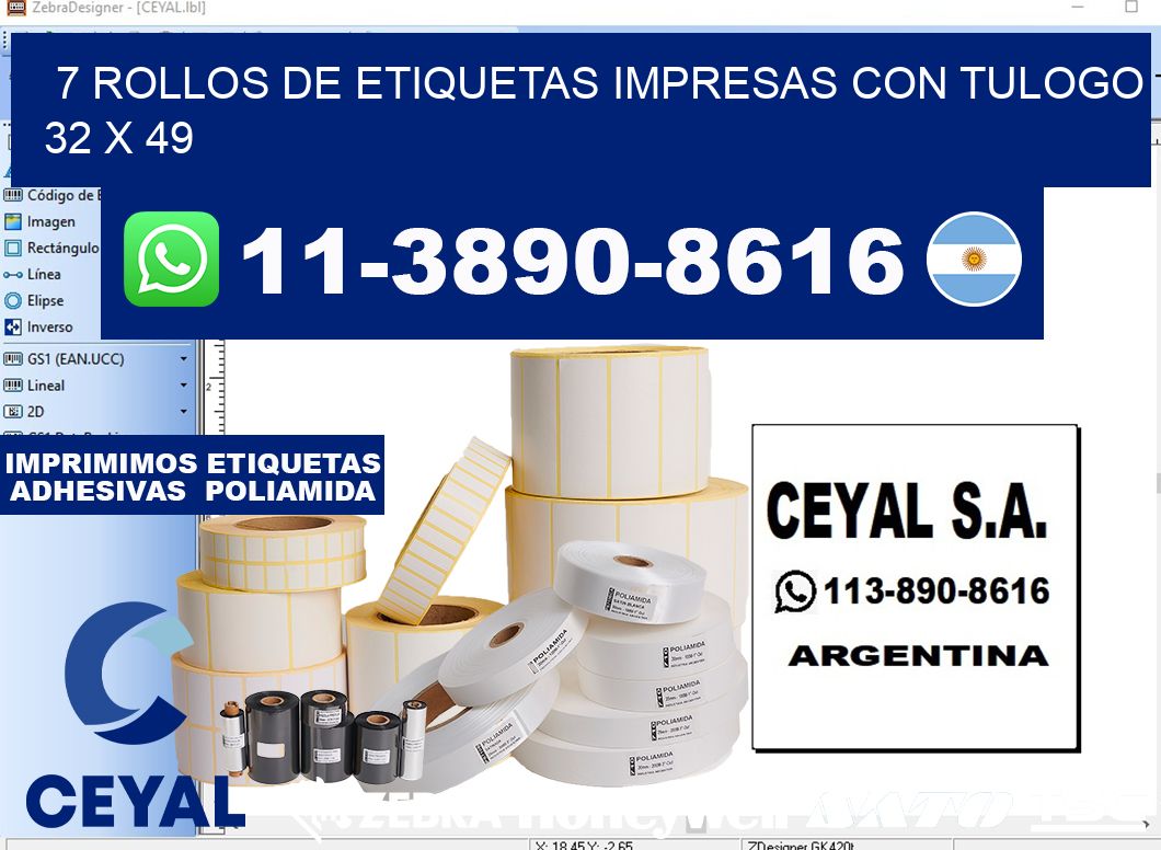 7 rollos de etiquetas impresas con tulogo 32 x 49