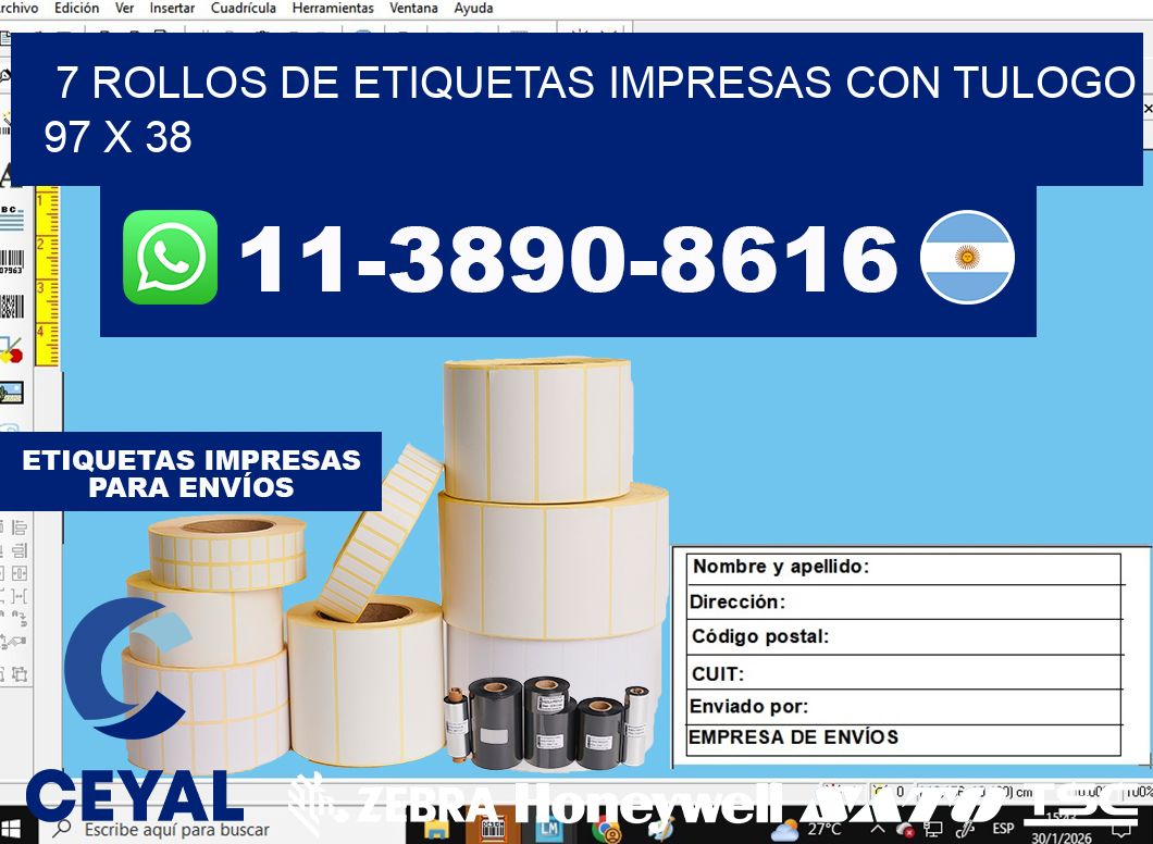7 rollos de etiquetas impresas con tulogo 97 x 38