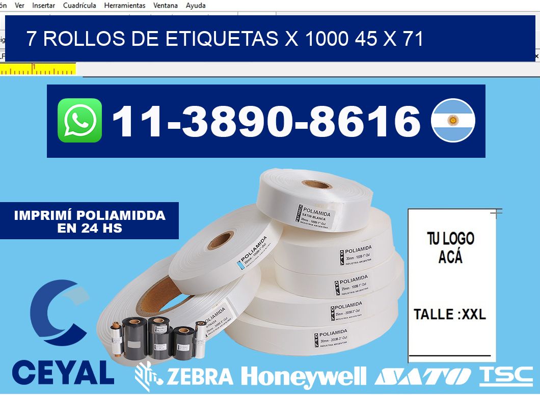 7 rollos de etiquetas x 1000 45 x 71