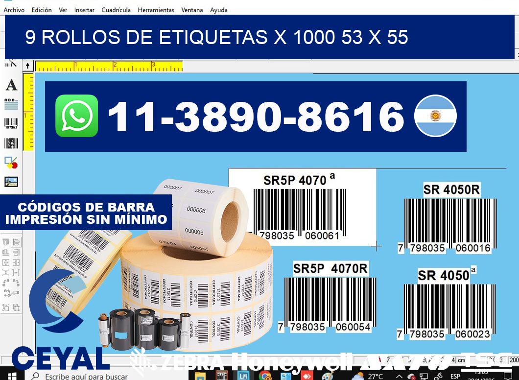 9 rollos de etiquetas x 1000 53 x 55