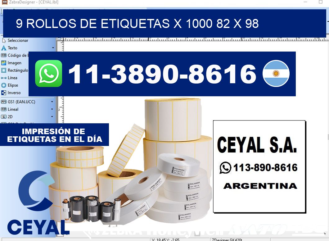 9 rollos de etiquetas x 1000 82 x 98
