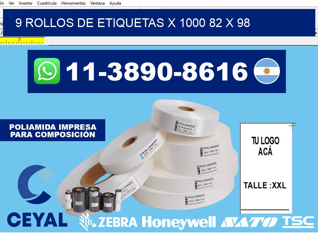 9 rollos de etiquetas x 1000 82 x 98