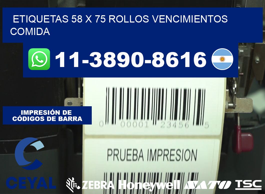 etiquetas 58 x 75 rollos vencimientos comida