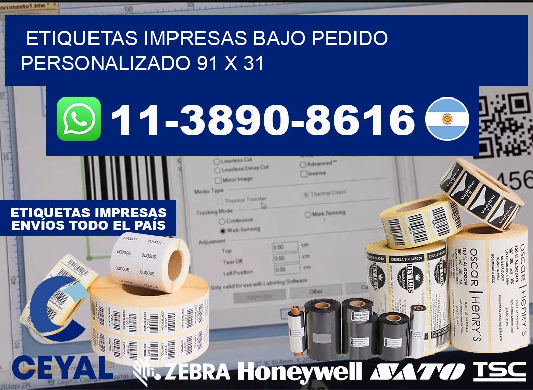 etiquetas impresas bajo pedido personalizado 91 x 31