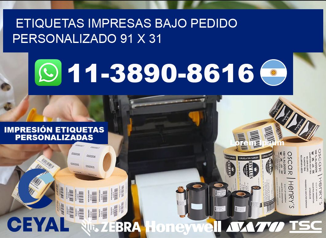 etiquetas impresas bajo pedido personalizado 91 x 31