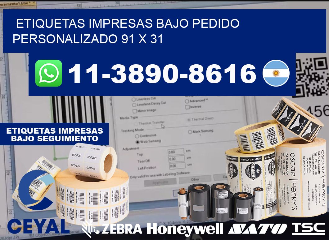 etiquetas impresas bajo pedido personalizado 91 x 31