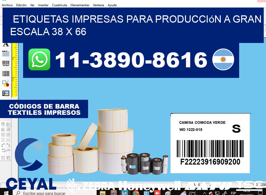 etiquetas impresas para producción a gran escala 38 x 66