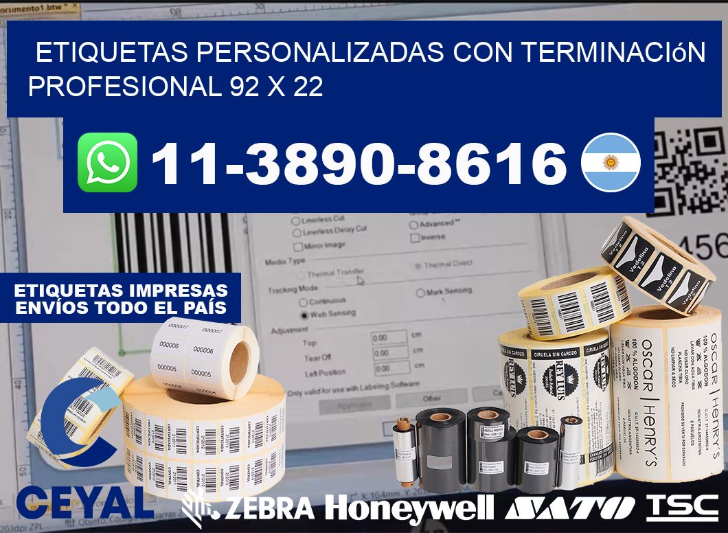 etiquetas personalizadas con terminación profesional 92 x 22