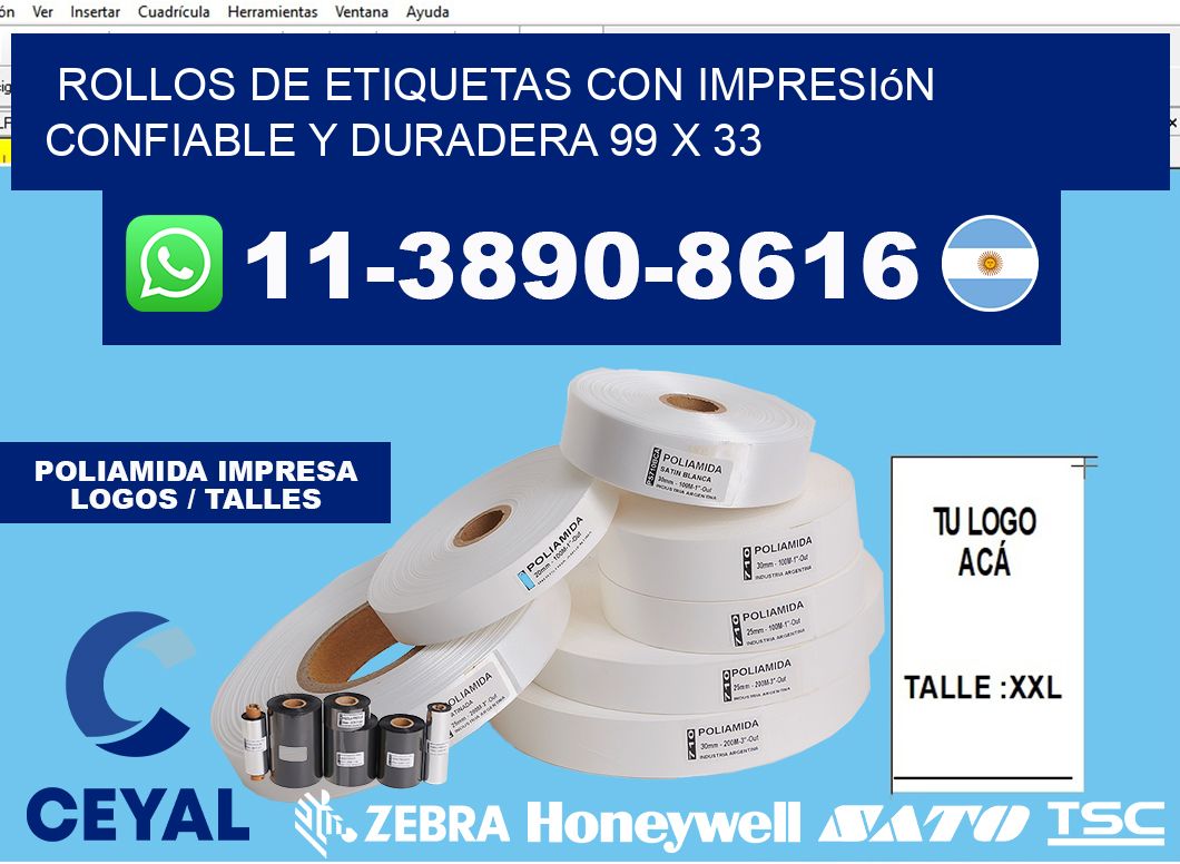 rollos de etiquetas con impresión confiable y duradera 99 x 33