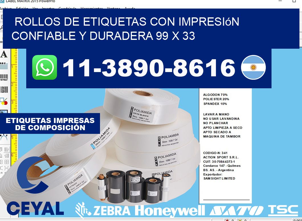 rollos de etiquetas con impresión confiable y duradera 99 x 33