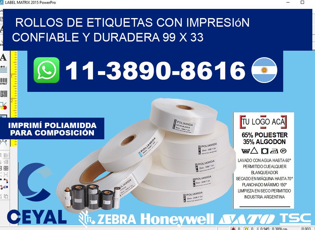rollos de etiquetas con impresión confiable y duradera 99 x 33