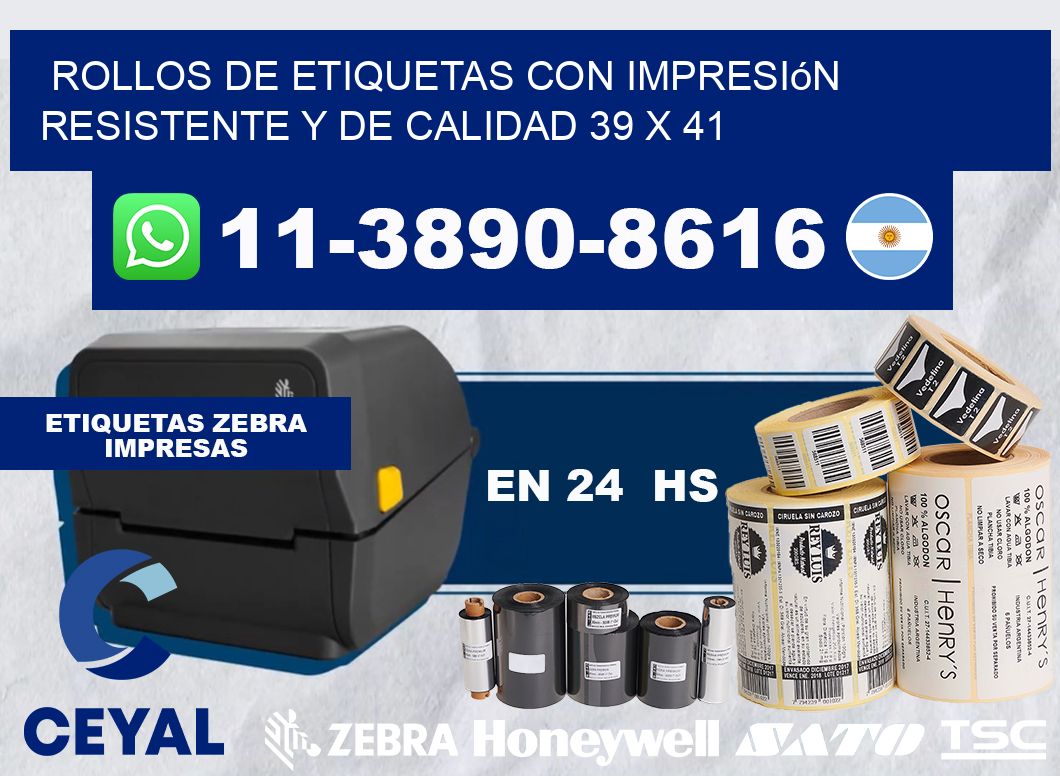 rollos de etiquetas con impresión resistente y de calidad 39 x 41