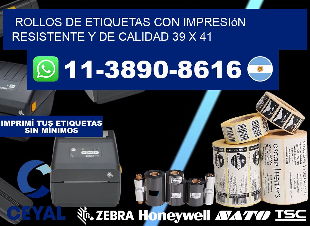 rollos de etiquetas con impresión resistente y de calidad 39 x 41