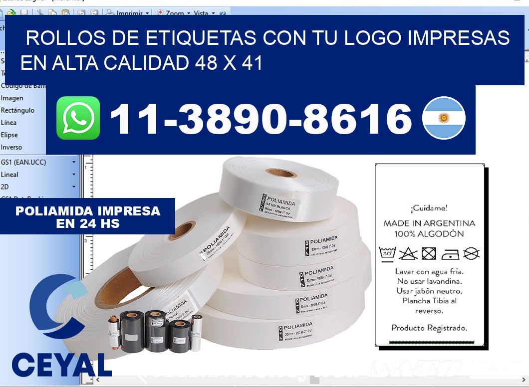 rollos de etiquetas con tu logo impresas en alta calidad 48 x 41
