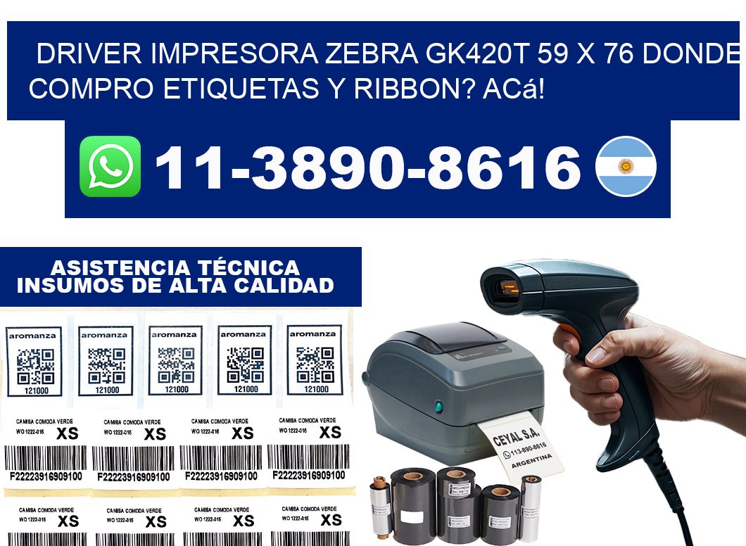 driver impresora zebra gk420t 59 x 76 Donde compro etiquetas y ribbon? Acá!