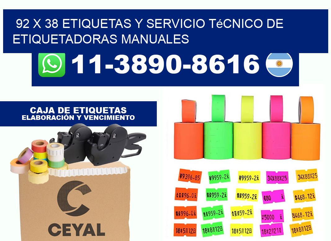 92 x 38 etiquetas y servicio técnico de etiquetadoras manuales