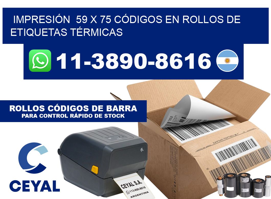 IMPRESIÓN  59 x 75 CÓDIGOS EN ROLLOS DE ETIQUETAS TÉRMICAS