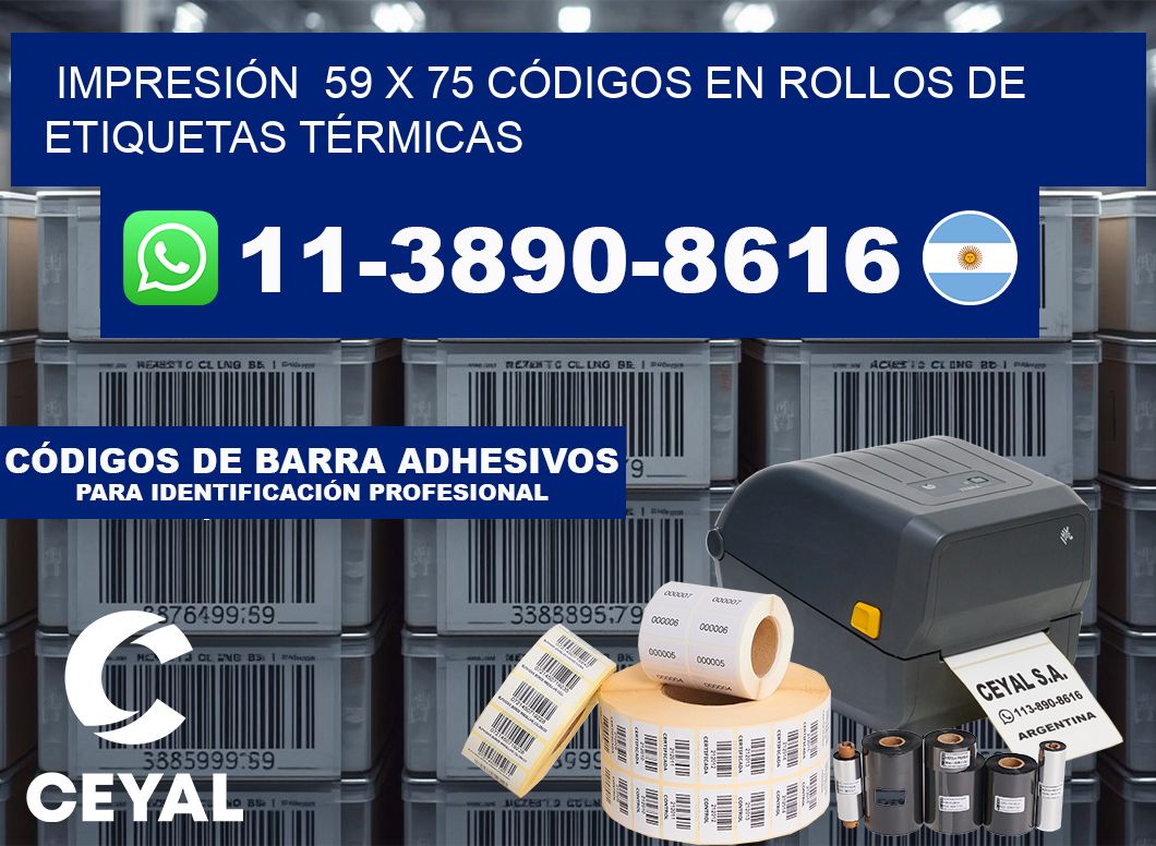IMPRESIÓN  59 x 75 CÓDIGOS EN ROLLOS DE ETIQUETAS TÉRMICAS