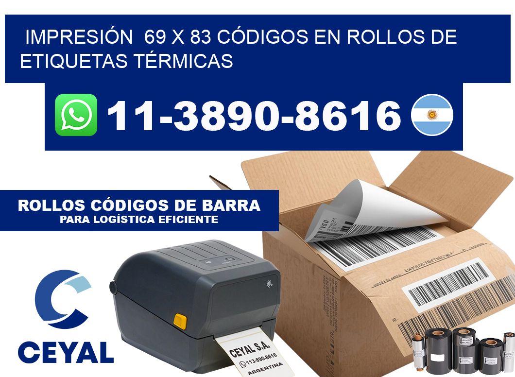 IMPRESIÓN  69 x 83 CÓDIGOS EN ROLLOS DE ETIQUETAS TÉRMICAS