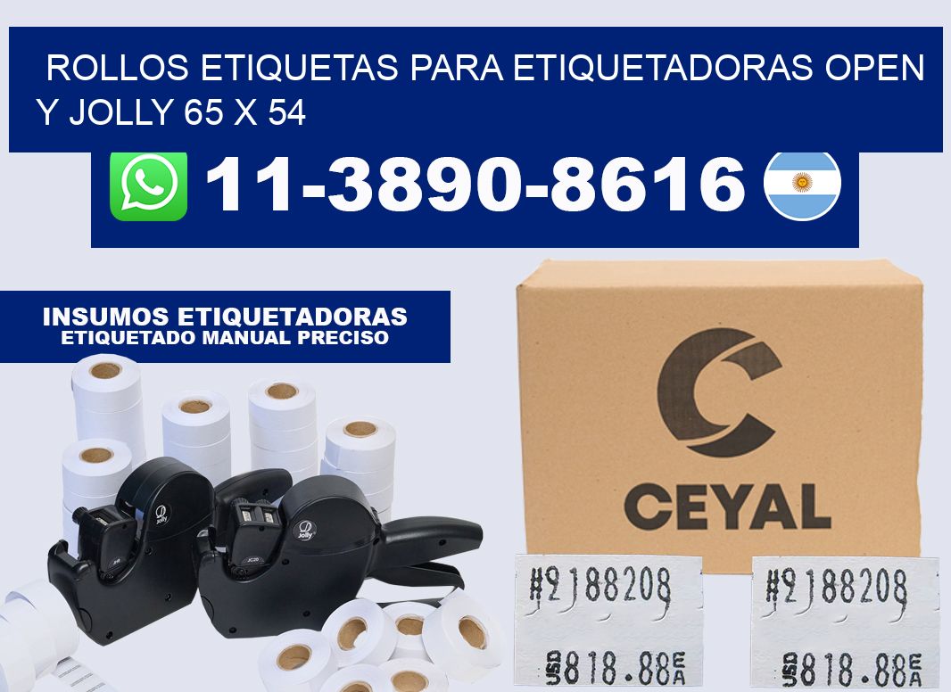 Rollos etiquetas para etiquetadoras open y jolly 65 x 54