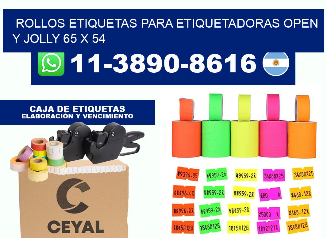 Rollos etiquetas para etiquetadoras open y jolly 65 x 54