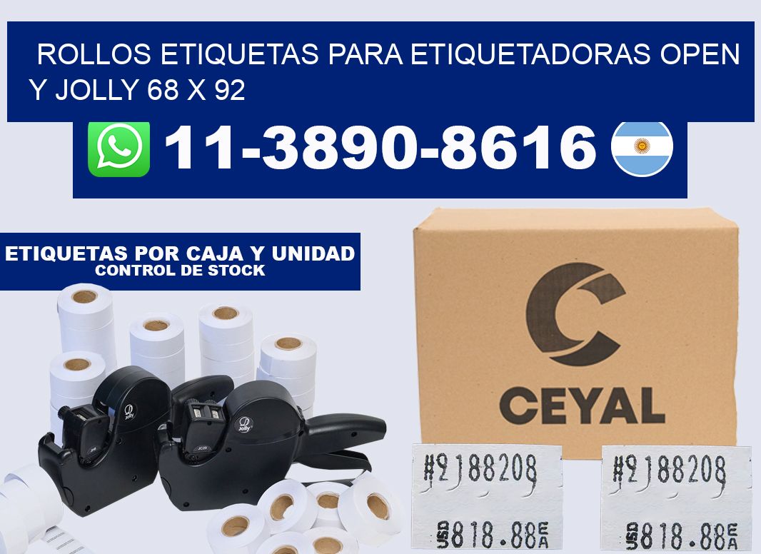 Rollos etiquetas para etiquetadoras open y jolly 68 x 92