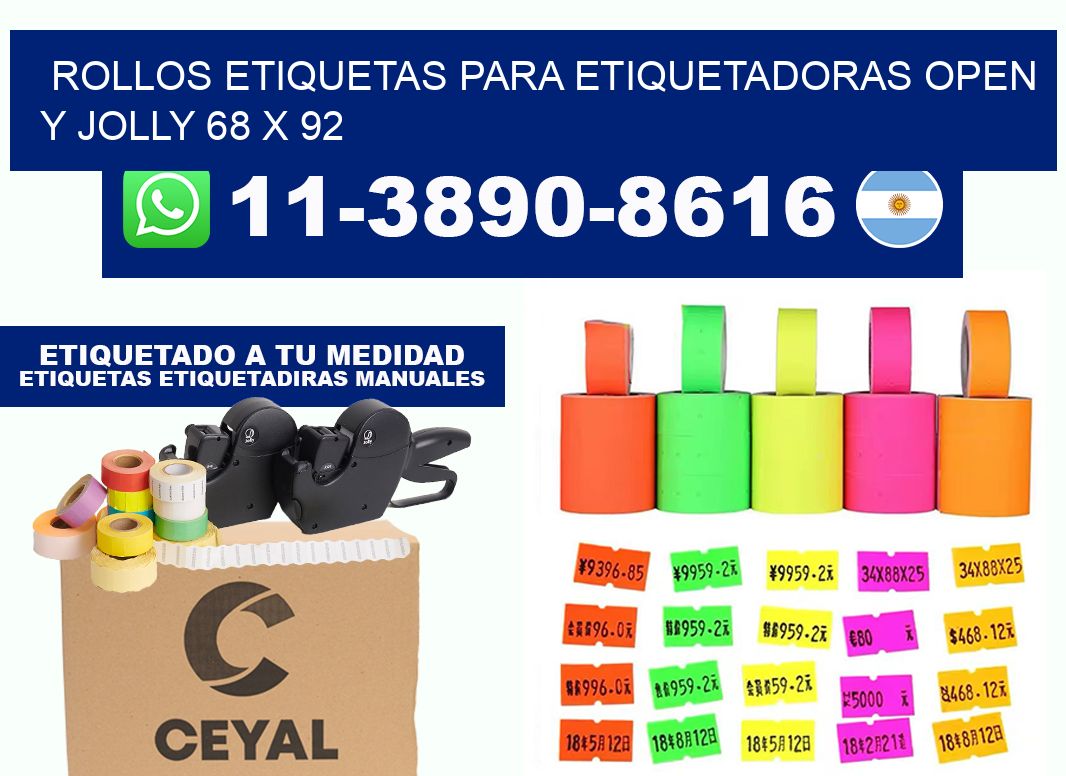 Rollos etiquetas para etiquetadoras open y jolly 68 x 92