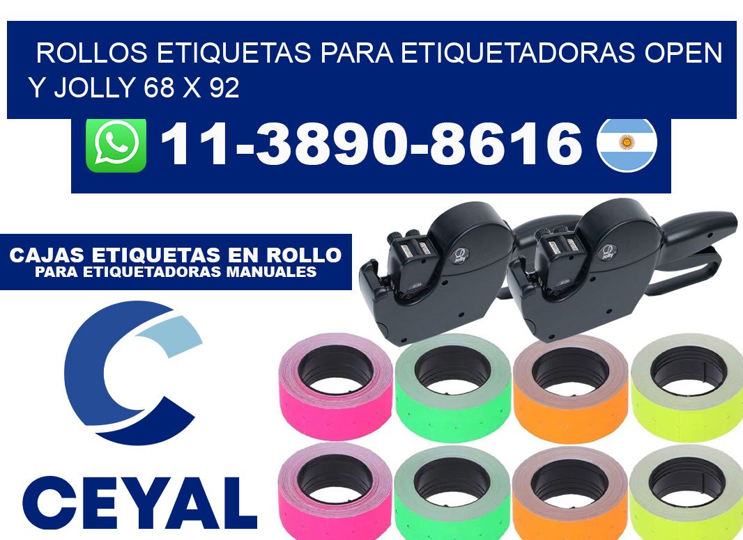 Rollos etiquetas para etiquetadoras open y jolly 68 x 92
