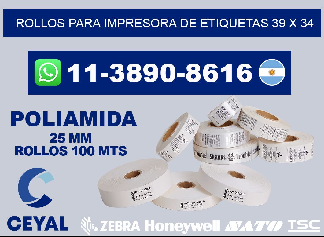 rollos para impresora de etiquetas 39 x 34
