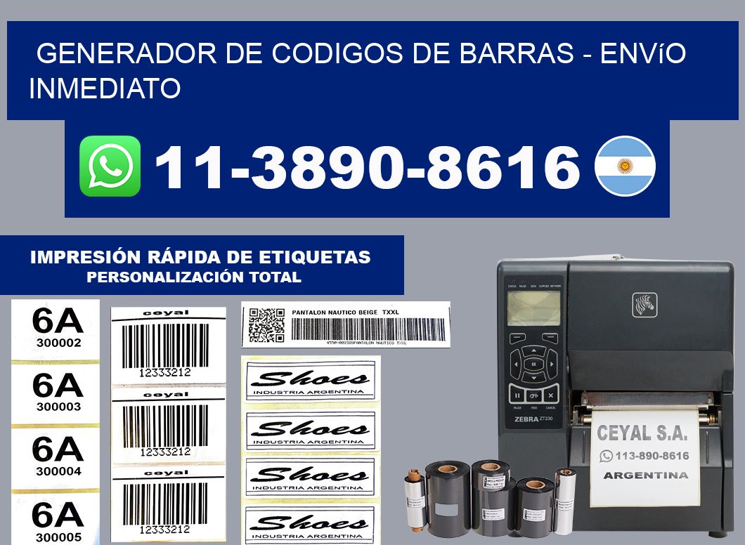 generador de codigos de barras - Envío inmediato